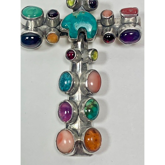 Nakai Navajo Indian Cross with Bear Fetish Sterling Silver - Picture 3 of 13